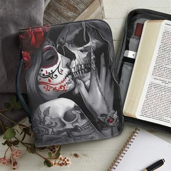 Женские сумки из искусственной кожи, Библейская сумка, чехол для Библии с принтом в виде готического черепа и розы, Изготовленная на Заказ Книга для изучения Библии, Священные ящики для хранения, подарок на Хэллоуин