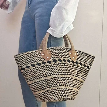 Плетеная сумка-корзина из плетеной соломы, женские сумки, дизайнерские большие сумки через плечо из ротанга для женщин 2022, богемная дорожная пляжная сумка-тоут