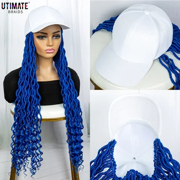 34-дюймовая бейсболка, парик с синтетической коробкой, плетеные парики для чернокожих женщин, Синяя длинная шляпа, парик с косичками, регулируемые волосы для плетения косичек