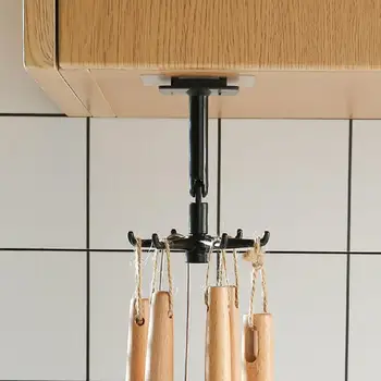 Поворотные потолочные крючки, набор из 2 поворотных крючков с шестью когтями для хранения кухонной утвари, противоскользящие, без перфорации, вращение на 360 градусов