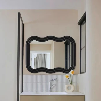 Зеркало для макияжа Туалетный столик Ванная комната Роскошная спальня Настенное зеркало современного дизайна Прямоугольное волнистое украшение дома Espelhos De Banho