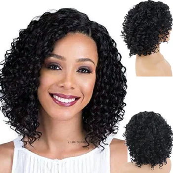 Синтетические афро вьющиеся парики для женщин Натуральный афроамериканский парик с боковой челкой Прически Мягкие локоны Замена волос Парики