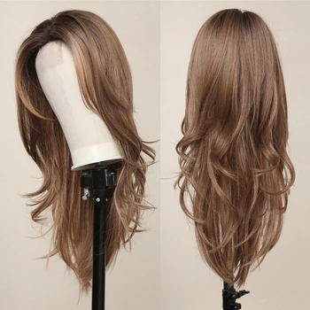 Парики из синтетических волос EASIHAIR Натуральные коричневые парики с мелированием средней части парик из кружевных волос для ежедневного использования термостойкий