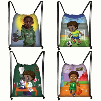 Рюкзак с принтом в стиле афро для мальчиков, детская сумка для книг, коричневые сумки для хранения для мальчиков-подростков, мужская сумка на шнурке, спортивная сумка, дорожные сумки
