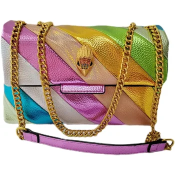 Модная роскошная женская радужная лоскутная сумочка с орлом, металлическая сумочка с клапаном спереди, Красочная сшитая сумка для женщин