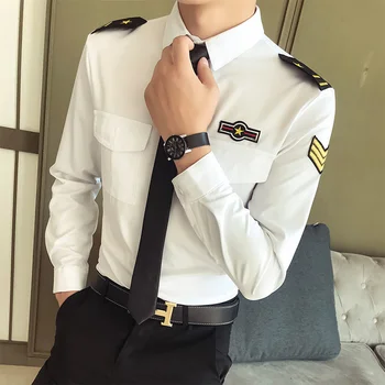 Светская мужская корейская рубашка с длинными рукавами Ktv Camisa Masculina Slim Fit, облегающая Рабочая форма, рубашка парикмахера Белого цвета