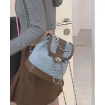 Модная Корейская Нишевая сумка-ведро на цепочке, повседневный джинсовый рюкзак, Винтажная уличная одежда в стиле Гранж, Дизайнерская сумка Mochilas Para Mujer.