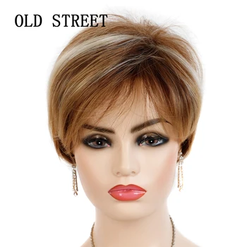 Женский короткий синтетический парик с прямой челкой, смешанный и сочетающийся коричневый Повседневный косплей, накладные волосы, подходящие для стиля взрослых женщин