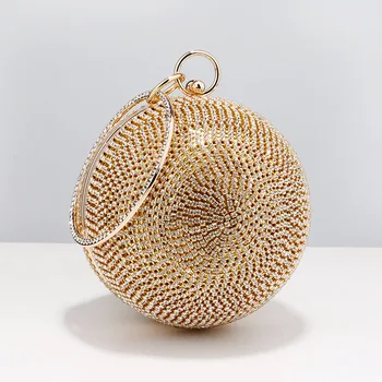 Круглые сумки с бриллиантами, кошелек-клатч в форме шара, сумочка для вечеринки, вечерняя сумочка с кольцевой ручкой из горного хрусталя, роскошные дизайнерские сумки через плечо 2023