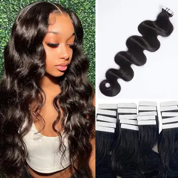 Волнистая натуральная черная лента для наращивания волос для чернокожих женщин, уточная лента для наращивания волос из человеческих волос