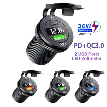 USB C Автомобильное Зарядное Устройство 12 В/24 В Двойной USB-разъем PD3.0 и QC3.0 Автомобильный USB-Порт Со Светодиодным Вольтметром Для bmw f30 f20 f10 e53 e87