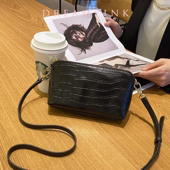 Модный женский клатч из искусственной крокодиловой кожи, повседневная сумка для телефона на молнии, маленькая сумка через плечо, женский косметический кошелек, сумочка на шнурке
