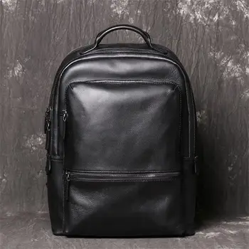Новый модный кожаный рюкзак для мужчин, Женская сумка для ноутбука, дорожный рюкзак, мужская сумка для компьютера из воловьей кожи большой емкости, водонепроницаемая сумка