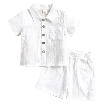 Летняя одежда для новорожденных, одежда для маленьких мальчиков, Корейские модные Повседневные Хлопковые топы с короткими рукавами + шорты, комплект детской одежды BC1335