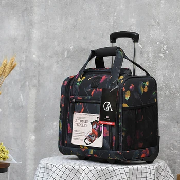 Новая модная Багажная Металлическая тележка, дорожные сумки для женщин и девочек, Цветочный чемодан на колесиках, 16-дюймовая ручная кладь