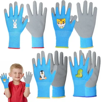 Детские прочные водонепроницаемые нескользящие перчатки для работы в саду, латексные перчатки для безопасности во дворе с милым животным рисунком, портативные садовые принадлежности