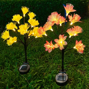 2 шт. Светодиодные имитирующие камелию персиковые фонари IP65 Водонепроницаемые Регулируемые стебли листья наземная лампа