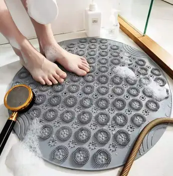 Круглый нескользящий коврик для душа, прочные всасывающие коврики для ванны со сливными отверстиями, коврик для ванны с рельефной массажной петлей