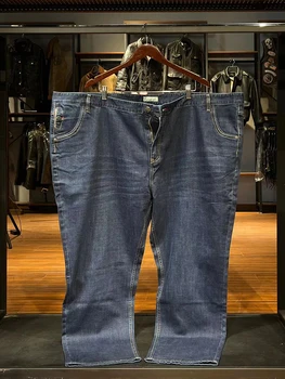 Негабаритные Свободные джинсы с высокой эластичной талией, большие размеры, мужские синие брюки-карго 58, Pantalon Homme 150-180 кг