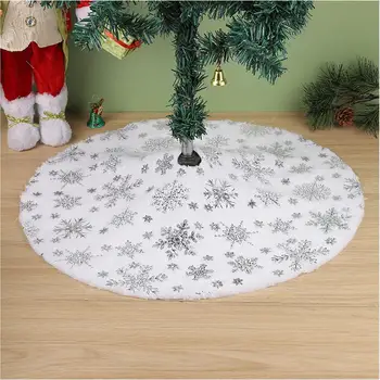 Коврик для рождественской елки из искусственного меха, белая юбка для рождественской елки 60 см/24 дюйма, мягкая противоскользящая рождественская елка в виде снежинки с серебряными блестками