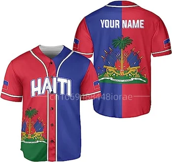 Новая мужская бейсбольная майка с флагом Гаити Без пользовательского названия Повседневная бейсбольная рубашка Уличная мода Одежда Оверсайз Рубашка с коротким рукавом