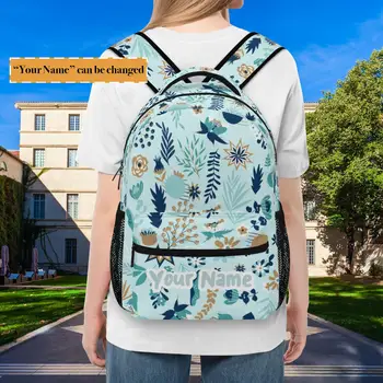 Пользовательское название Flowers Kawaii Начальный рюкзак для девочек, Передний карман, Водонепроницаемый Регулируемый ремень, школьная сумка для подростков