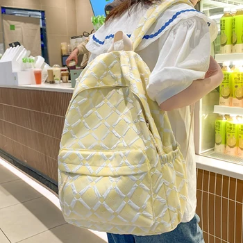Модная школьная сумка в клетку для девочек, кавайный водонепроницаемый женский рюкзак, женская сумка для ноутбука, женский рюкзак для колледжа
