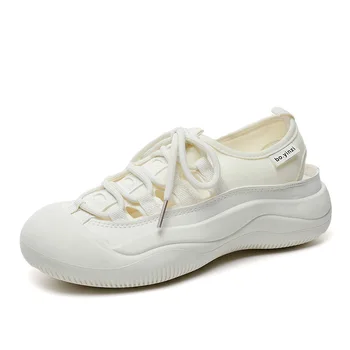 Белые женские сандалии 2024 Летние дышащие сандалии на платформе Повседневная обувь с полой подошвой Модная обувь женские кроссовки