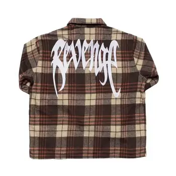 Рубашка в клетку Revenge, утепленная осенне-зимняя повседневная рубашка с буквенным принтом Унисекс, модный тренд, уличная рубашка в стиле ХИП-ХОП, куртка