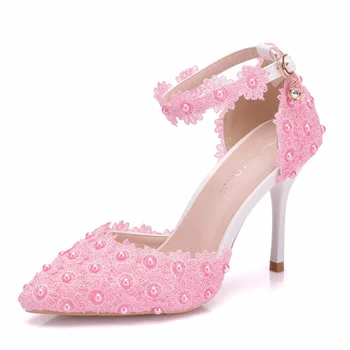 2023 Новые Розовые Женские туфли-лодочки На высоком каблуке С острым Носком, Модные Свадебные Туфли на Высоком каблуке С бисером, Большие Размеры 33-43, Zapatillas