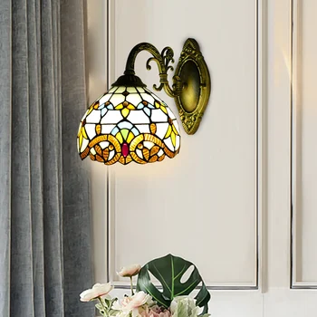 Настенный светильник из бежевого купольного стекла в стиле Тиффани в викторианском стиле для спальни, гостиной, столовой, балкона, лофта