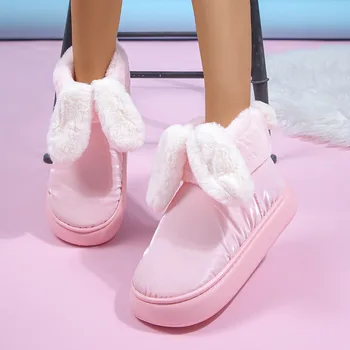 Зимняя плюшевая женская хлопчатобумажная обувь 2023 года, новая обувь для девочек с милыми заячьими ушками, легкие и удобные женские зимние ботинки Botas Mujer