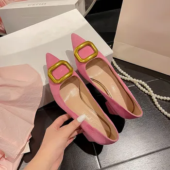 MKKHOU мода насосы новые высокого качества замши овцы отметил глава кнопку мелкой розовые высокие каблуки ежедневно пригородные Женская обувь
