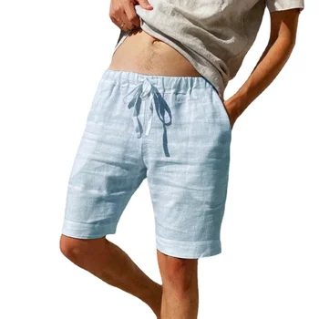 Новые мужские хлопчатобумажные льняные шорты, пляжные брюки, мужские летние дышащие однотонные гавайские брюки, уличная одежда для фитнеса S-3XL