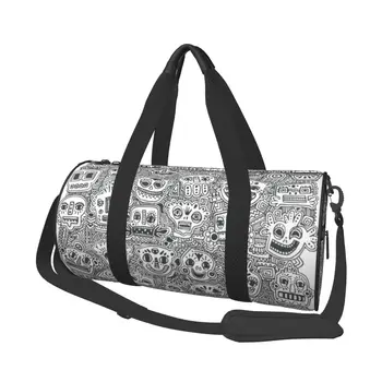 Спортивная сумка с каракулями, монохромный узор, спортивная сумка большой емкости, крутая мужская Женская сумка выходного дня, Забавный багаж, сумка для фитнеса