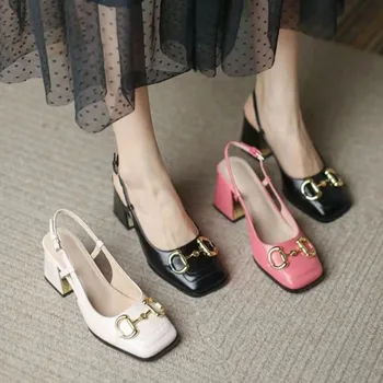 Женская обувь Mary Jane 41-43, французские винтажные туфли на толстом каблуке с квадратной головкой, босоножки на высоком каблуке с буквами Baotou