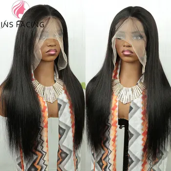 Бразильские прямые парики из человеческих волос INS FACING для женщин с закрытием шнурком 180% плотности 4x4, бесклеевые кружевные передние парики из человеческих волос