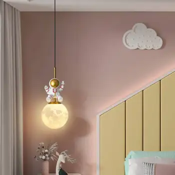Креативный прикроватный подвесной светильник Nordic LED, люстры астронавтов для детской комнаты, дизайн Лунной лампы, ночник для детской комнаты