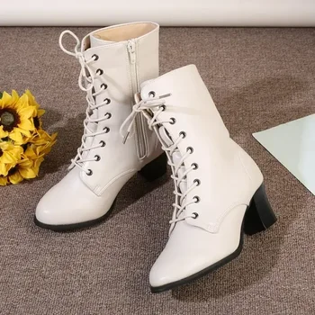 Женская обувь, ботильоны для женщин, женские туфли-лодочки, ботинки, женская зимняя обувь с перекрестным ремешком спереди, квадратный каблук, резиновая подошва на квадратном каблуке