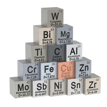 Кубики металлических элементов из 15 предметов -Набор кубиков плотности для 1 коллекции периодической таблицы элементов - Прочный кубик из чистого вольфрама (10 мм)