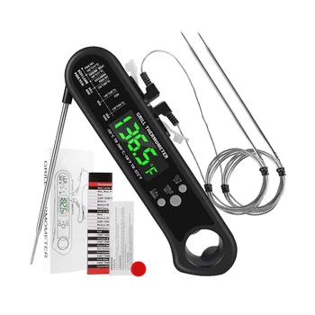 Цифровой термометр для мяса 3 в 1, пищевой термометр с мгновенным считыванием показаний с 2 съемными проводными зондами, калибровкой, функцией сигнализации