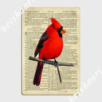 Красный Кардинал на Псалме 23 Металлическая Вывеска Настенная Роспись Вечерние Тарелки Ретро Жестяная Вывеска Плакат