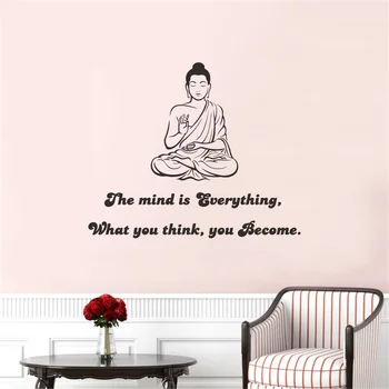 Виниловая наклейка на стену для домашнего декора “Разум - это все, чем, по вашему мнению, вы становитесь” Статуя Будды для декора стен гостиной JZY501
