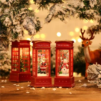 Рождественское украшение, настольное украшение, Светящаяся телефонная будка со снежными шарами, вращающимися блестками, кружащимися в воде, для домашнего праздника