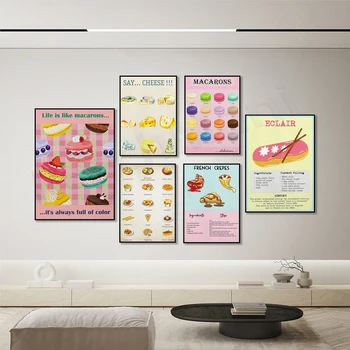 Принт французской еды, плакат с круассанами, Полдник к чаю, Французский завтрак, Подарочный кухонный декор на холсте с едой в винтажном стиле