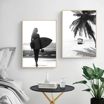Черно-белая морская волна, Природный пейзаж, холст, Скандинавский позитивный живой плакат, настенная художественная печать, картины для гостиной