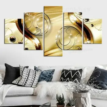 5 Панно Золотого искусства Абстрактная картина на холсте Настенное искусство HD Принт Декор Картины для домашнего декора Без рамок Декор комнаты из 5 предметов