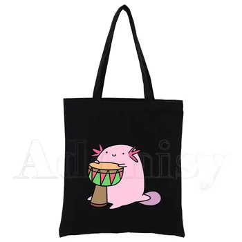 Женские сумки Axolotl, тканевая холщовая сумка, Черная сумка для покупок, женские Эко-сумки многоразового использования через плечо