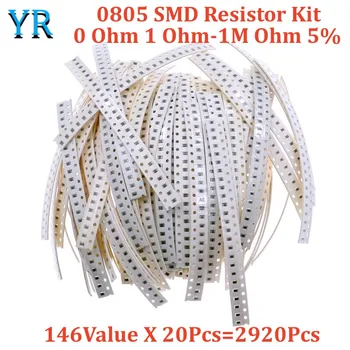 0805 SMD Комплект резисторов Ассорти Комплект 0 Ом 1 Ом-1 М Ом 5% 146 знаЧение X 20шт = 2920шт Набор образцов