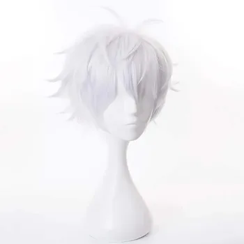 Белый мужской парик, короткие прямые синтетические волосы из аниме, высокотемпературное волокно для косплей-вечеринки